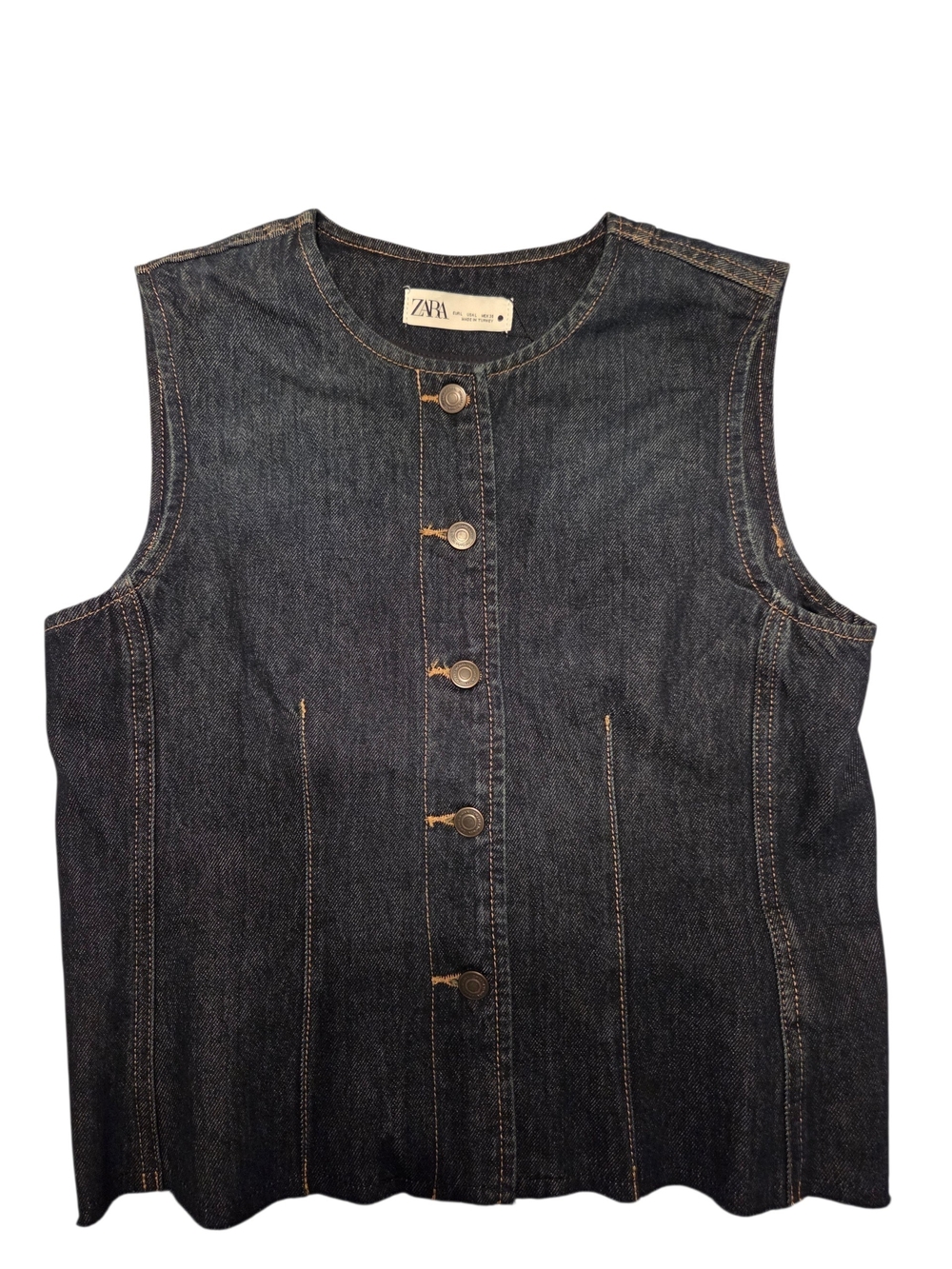 NWT Zara Dark Denim Button Front Sleeveless Vest Large